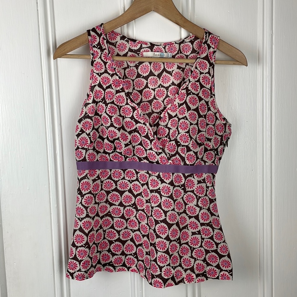 Biden Pink Floral Crossover Tank Top Size 4